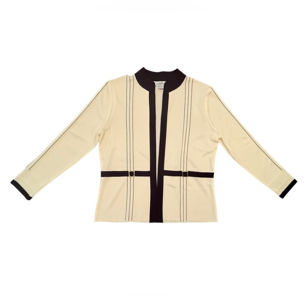Ming Wang 2 Piece Cream/Black Knit Jacket/Tank Sweater Set Size Medium MSRP $595 - Picture 2 of 14